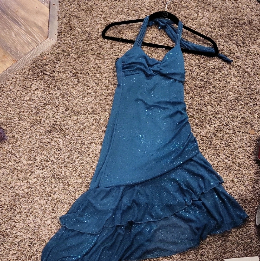 My Michelle Sparkling Teal High-Low Dress